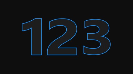 glowing text 123 number countdown icon on black background 4k animation.