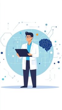 Scientist Holding A Document With Brain And Data Symbols In Background