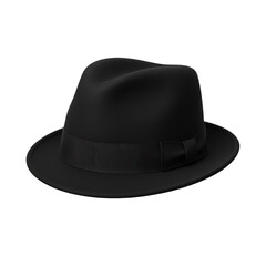 Sophisticated Fedora: A classic black fedora hat sits in a studio shot, showcasing its sleek design and timeless appeal. A stylish accessory for various occasions.