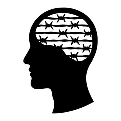 Silhouette of Human Head with Barbed Wire Brain – Abstract Mental Struggle Illustration