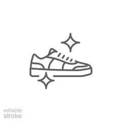 Clean sneakers icon. Simple outline style. Washing shoes, shoe, clean, sneaker, wash, brush, fashion, laundry, footwear concept. Thin line symbol. Isolated design editable stroke.