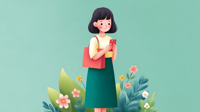 Woman standing in front of a green background