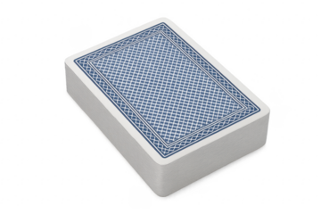 Deck of playing cards showing blue patterned back