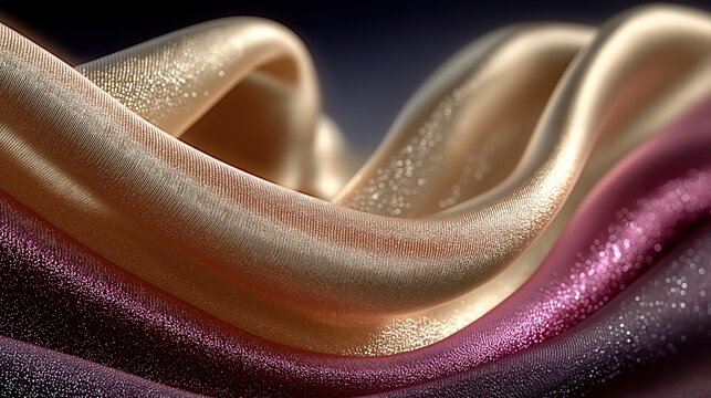 光沢のある流れるような金と紫の布地のクローズアップ | Close-up of Shiny Flowing Gold and Purple Fabric