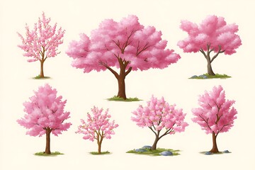 Set of Cherry trees clipart