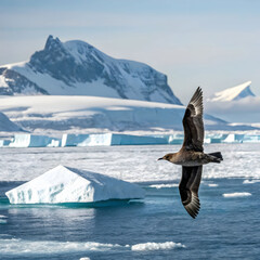 skua flies over antarctic ocean polar bird in flig