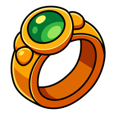 Emerald Ring Icon – Fantasy Golden Jewelry with Green Crystal