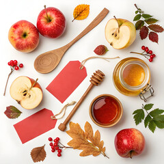 apples and honey isolated on white background set