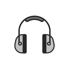 Industrial safety ear protection headphone symbol, a flat design noise reduction equipment icon, minimalist hearing defender vektor illustration