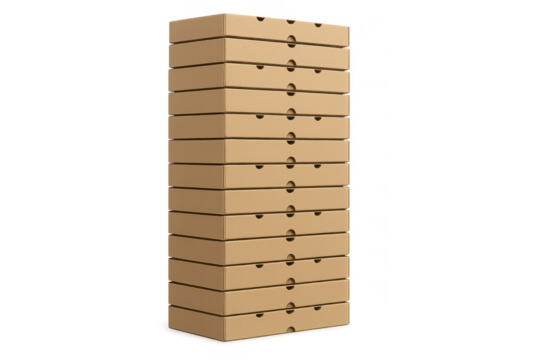 Pizza boxes stack packaging takeaway delivery on transparent background