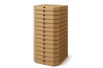 Stacked cardboard pizza boxes creating delivery concept