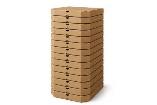 Stacked cardboard pizza boxes creating delivery concept