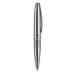 Fototapeta premium Elegant silver ballpoint pen with intricate detailing and a polished metallic finish isolated on transparent background