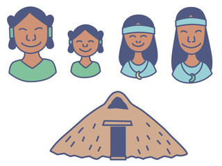 古代人家族と家のイラスト