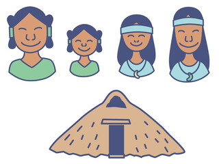 古代人家族と家のイラスト