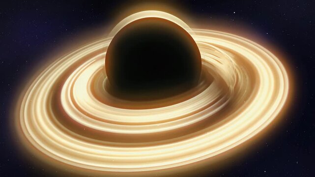 Dazzling black hole with glowing accretion disk swirls in starry deep space cosmos - Powered by Adobe