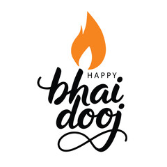 Festive Bhai Dooj graphic with elegant cursive text and symbolic orange diya flame, celebrating Indian sibling bond and cultural tradition
