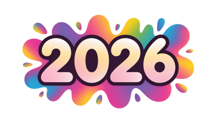 Colorful 2026 new year design with vibrant gradient background perfect for invitations posters and social media graphics to celebrate the upcoming year with festive cheer and modern style