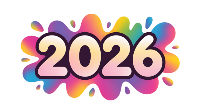Colorful 2026 new year design with vibrant gradient background perfect for invitations posters and social media graphics to celebrate the upcoming year with festive cheer and modern style