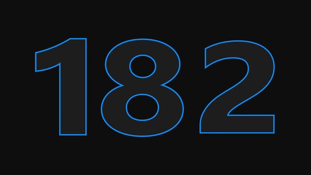 glowing text 182 number countdown icon on black background 4k animation.