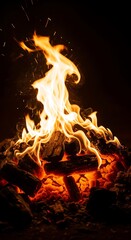 Vibrant flames dance above glowing embers in a captivating display of warmth and light.