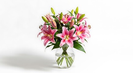 Pink lilies in a clear vase (1)