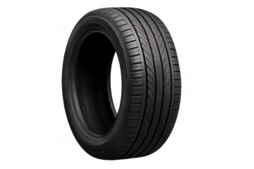 New car tire showing rubber tread on transparent background