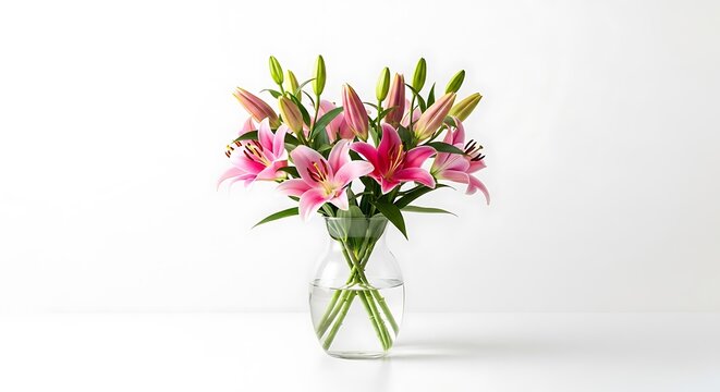 Pink lilies in a clear vase - Powered by Adobe