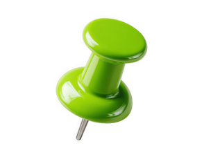 Bright green pushpin isolated on a white background.