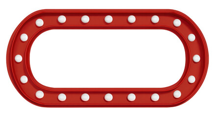 Red marquee sign with light bulbs for announcements.