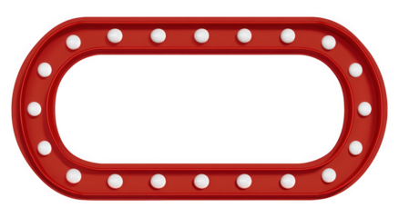 Red marquee sign with light bulbs for announcements.