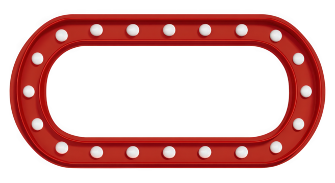 Red marquee sign with light bulbs for announcements.