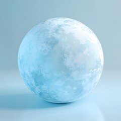 a sphere dominates the frame, its surface marked with a textured pattern of light and slightly darker shades of blue