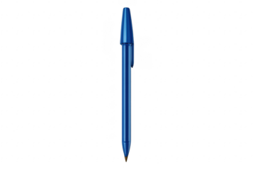 Blue ballpoint pen writing instrument with transparent background