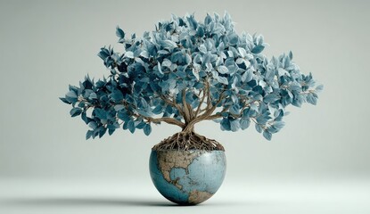 Light-blue bonsai on globe