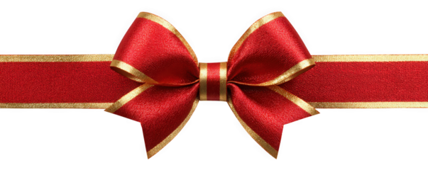 Elegant red and gold ribbon bow for festive occasions.