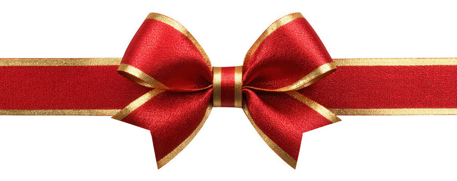 Elegant red and gold ribbon bow for festive occasions.