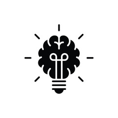 Fototapeta premium Brain light bulb icon. Simple solid style. Knowledge, lightbulb, think, technology, power, lamp, idea, bright, creative, innovation concept. Silhouette, glyph symbol. Isolated design.