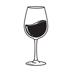 Simple Line Drawing of a Wine Glass with Red Wine drink