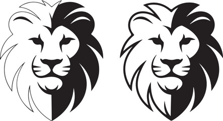 Minimalist Symmetrical Lion Head Logo Design Black and White  Geometric Tribal Style