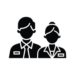 Company staff icon. Simple solid style. Man and woman in uniform, worker, employee, couple, official business representatives concept. Silhouette, glyph symbol. Isolated design.