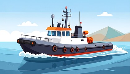 Cartoon tugboat on water