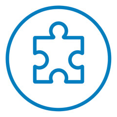 Obraz premium Blue puzzle piece icon inside a circle symbol