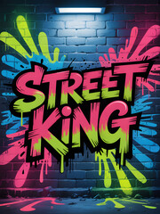 Street King graffiti art on a brick wall vibrant colors and dripping paint urban culture and design
