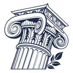 Vector art of detailed monochrome illustration of a classical column capital, showcasing intricate architectural details and symbolic representation of history and culture