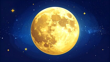 Full golden moon in a dark starry night sky