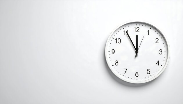 White wall clock showing a precise time