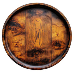 Fototapeta premium Antique wooden barrel head with visible grain texture and rustic imperfections isolated on transparent background