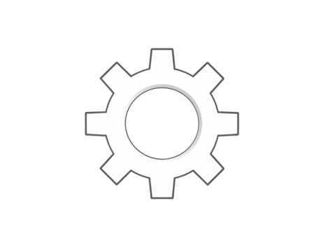 White gear icon on a black background