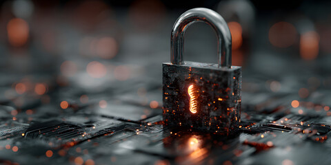 Internet safety visualized by a padlock on data theft graphics. Generative AI